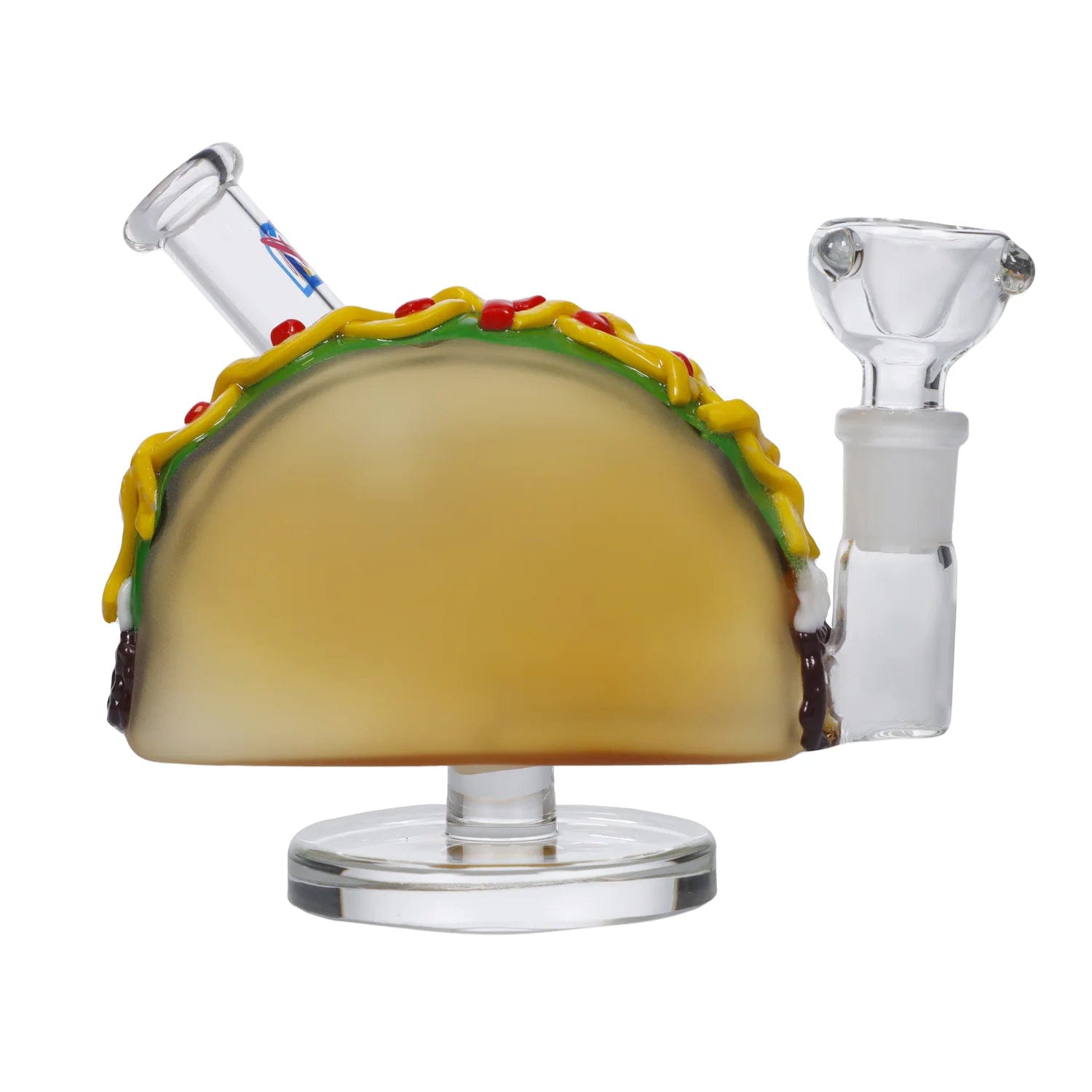 A front view of the “Combo #420” Smoking Box, showcasing its clear glass construction and unique rounded base.