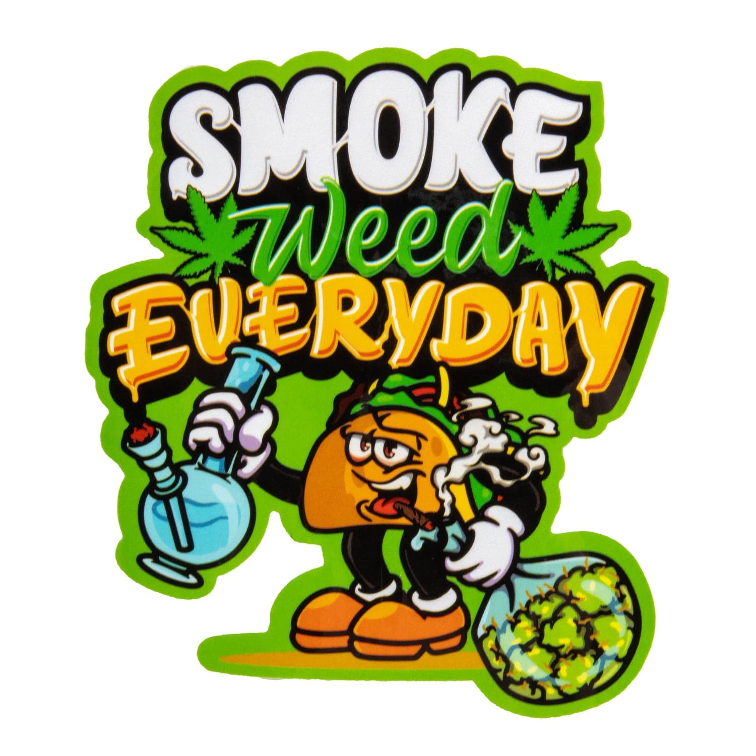 A cartoon illustration features the “Combo #420 Smoking Box” with a green, smiling character holding a lit joint.