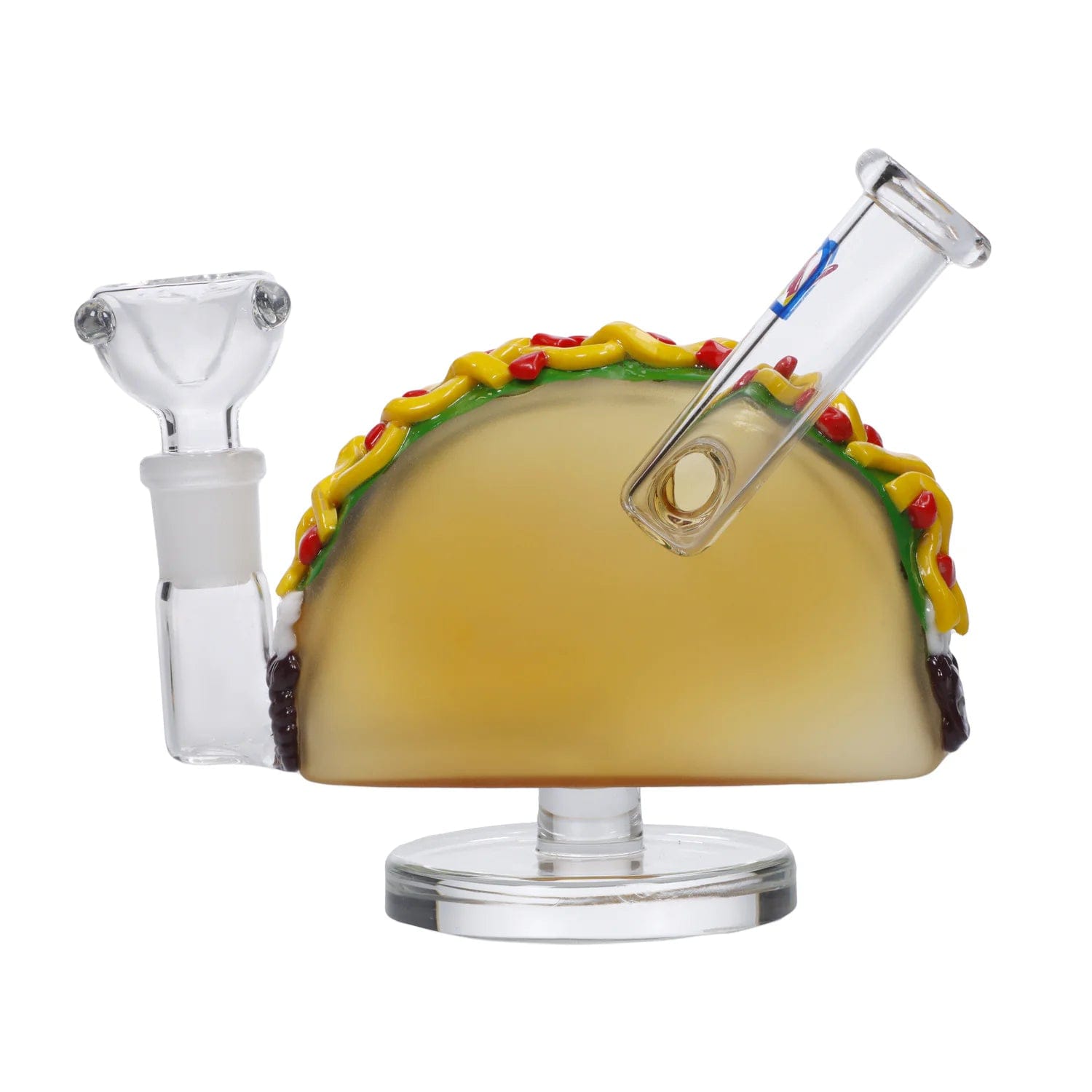 Front view of the “Combo #420” Smoking Box, a clear glass piece with a rounded base and visible joint on top.