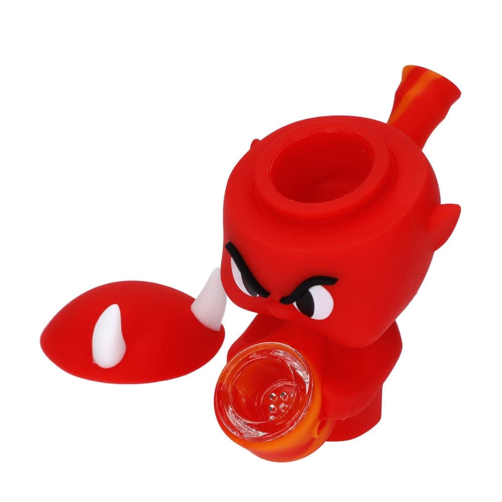 Front view of the "Hot Sauce" Smoking Box, a red, cartoonish smoking device with visible teeth and a small opening.