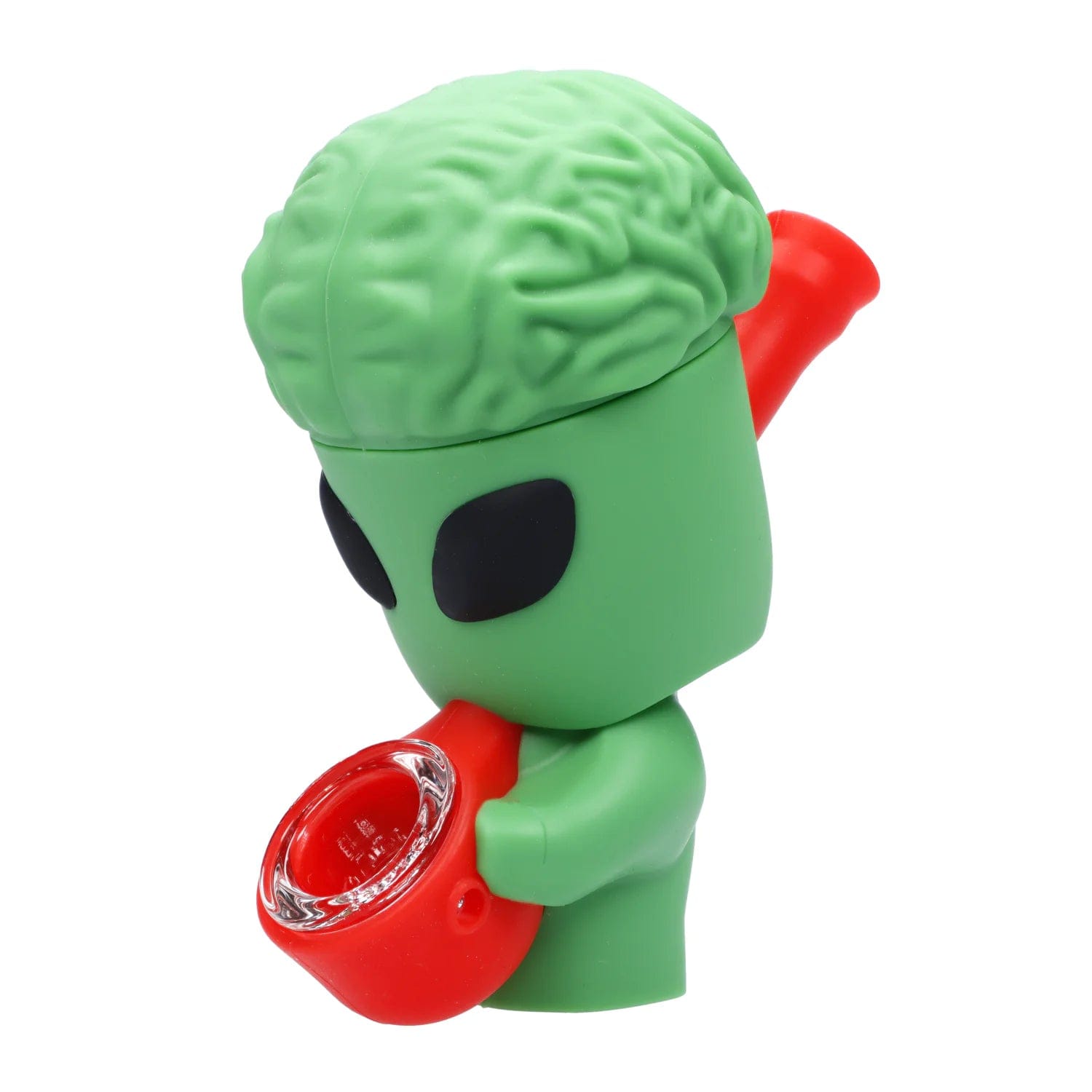 Front view of the “It Came From Mars” Smoking Box, a green, cartoonish figure with a cylindrical object extending from its mouth.