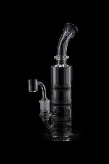 Front view of the 9.5" Triple Honeycomb Dab Rig, a clear glass rig with a triple honeycomb perc diffuser.