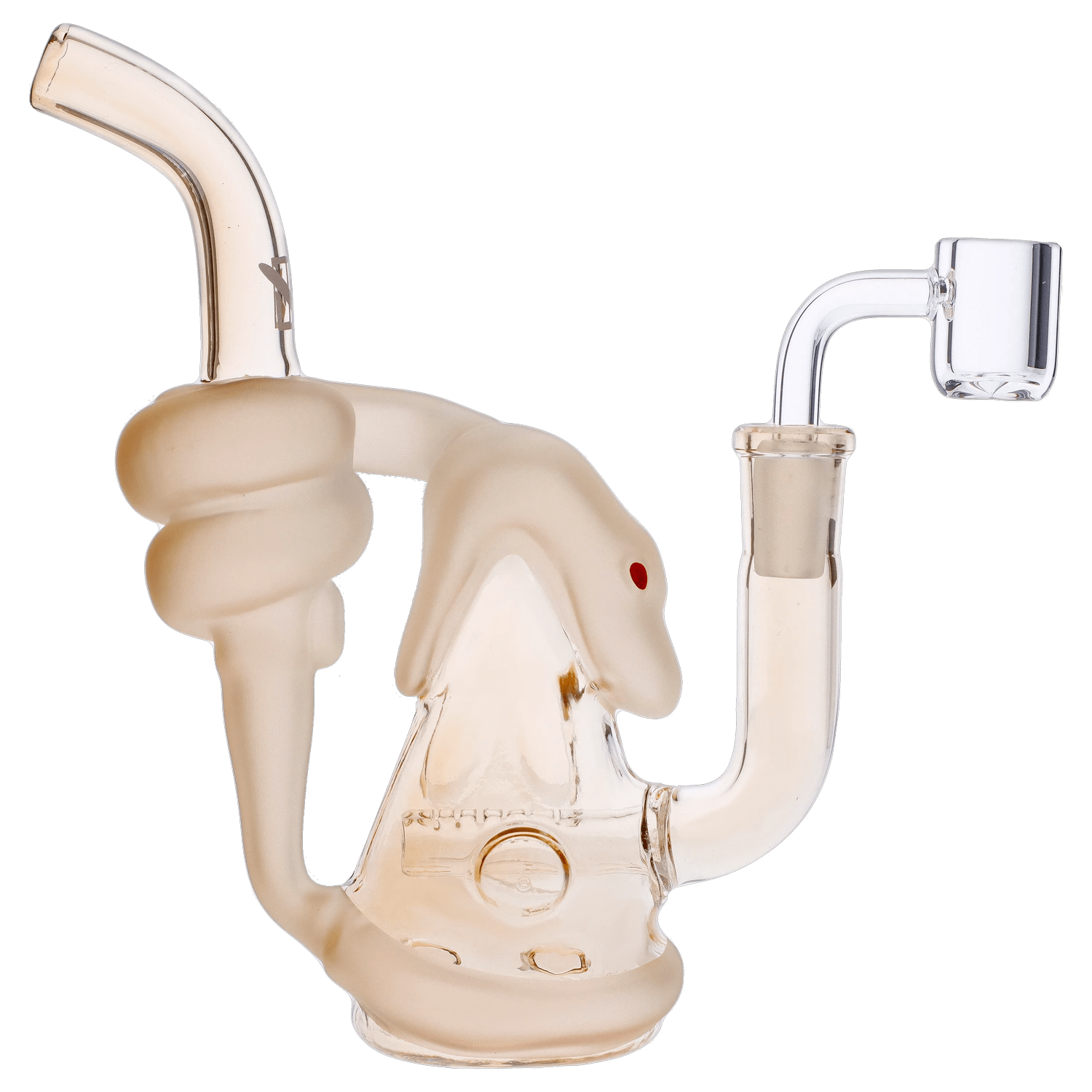 A side view of the "Year of the Snake" Smoking Box, showing a beige glass piece with a curved neck and detailed joint.