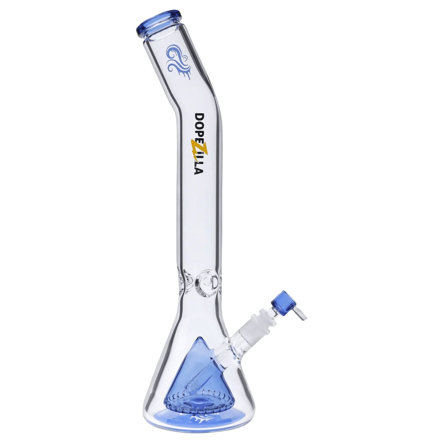 Front view of the Titans Oceanus Water Pipe, a clear glass piece with a wide base and curved neck.