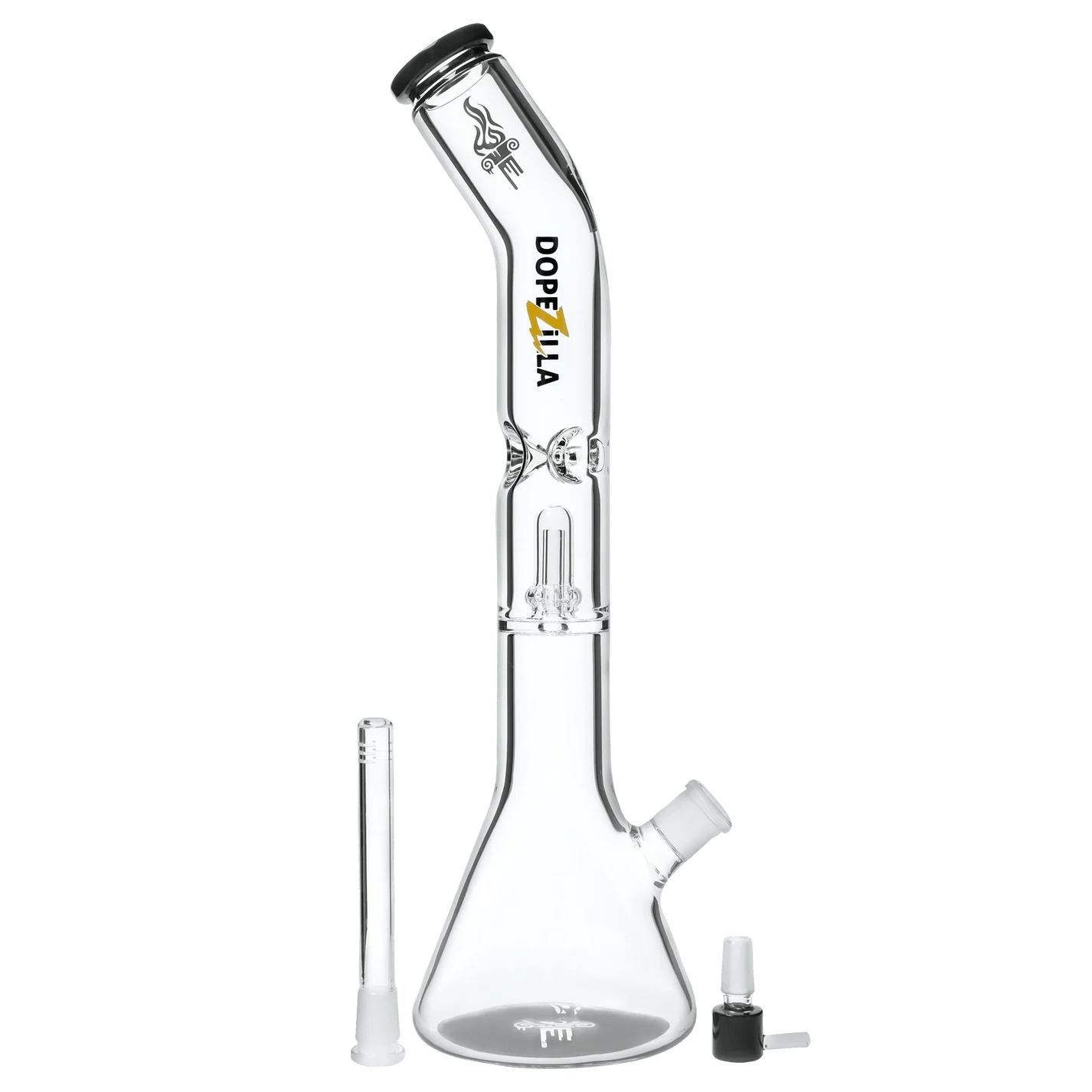 Front view of the Titans Promethus Water Pipe, a clear glass piece with a wide base and narrow neck, set against a plain white background.