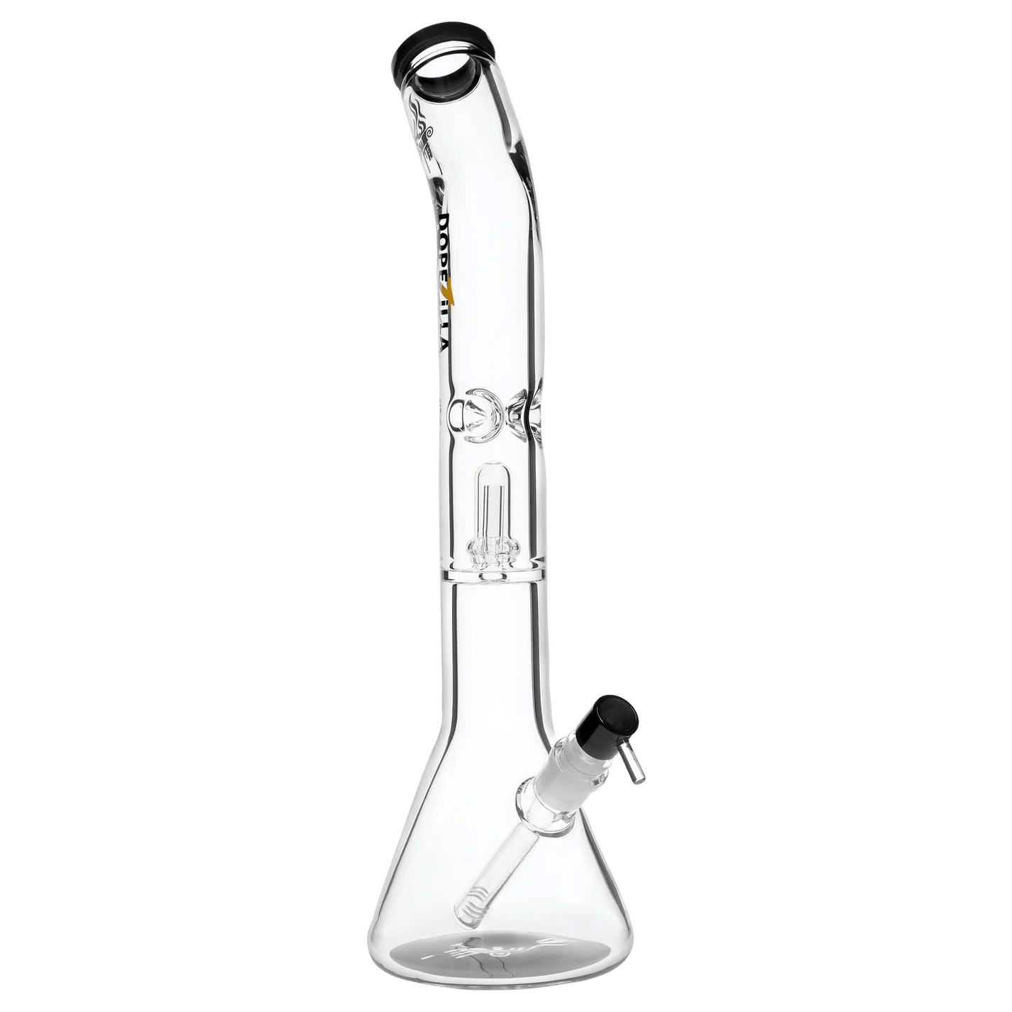 A three-quarter view of the Titans Promethus Water Pipe, showcasing its clear glass construction and simple beaker shape.