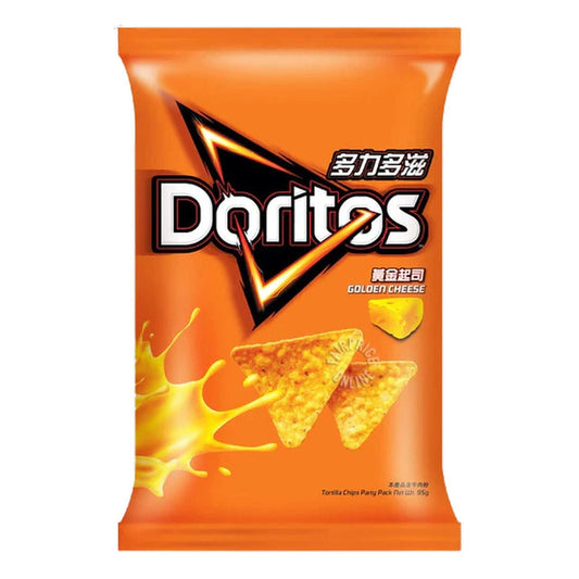 Front view of the Doritos Golden Cheese (48g) pack, showcasing its vibrant branding and triangular chip design.