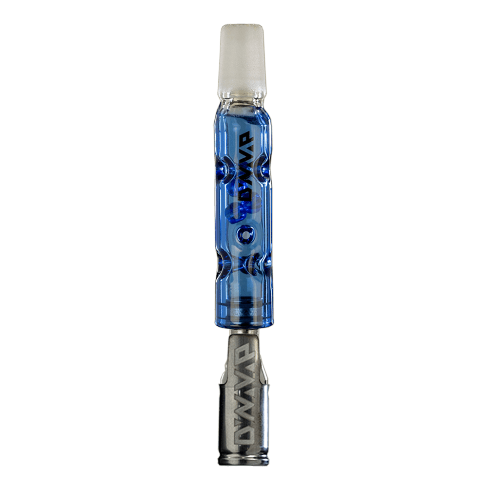 Front view of the BB3| a clear glass piece with a unique, curved design and visible joint.