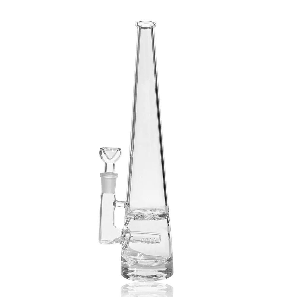 Front view of the Elevate Jane Chroma Mimi Bong, a clear glass water pipe with a slender silhouette and simple design.
