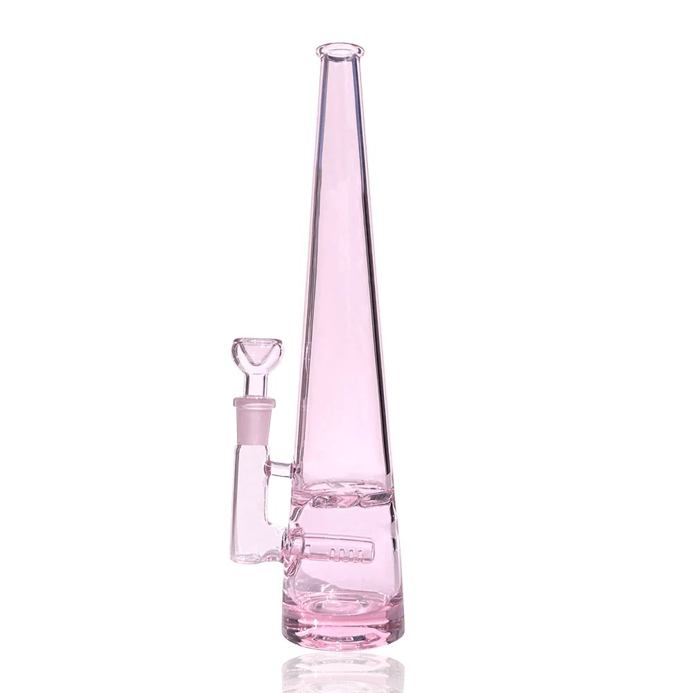 Front view of the Elevate Jane Chroma Mimi Bong, a pink glass piece with a simple, tapered silhouette.