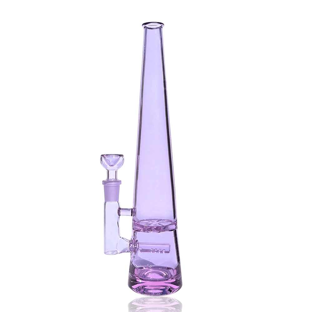 A studio shot displays the Elevate Jane Chroma Mimi Bong with a sleek, curved form and reflective surface on a white background.