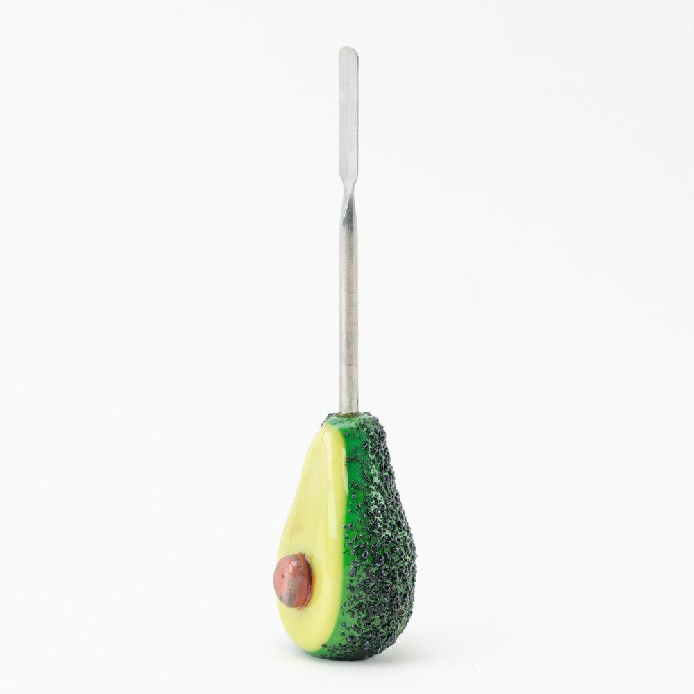 A detailed close-up of the Avocadope Dabber, showing the green and brown tool angled against a plain white background.