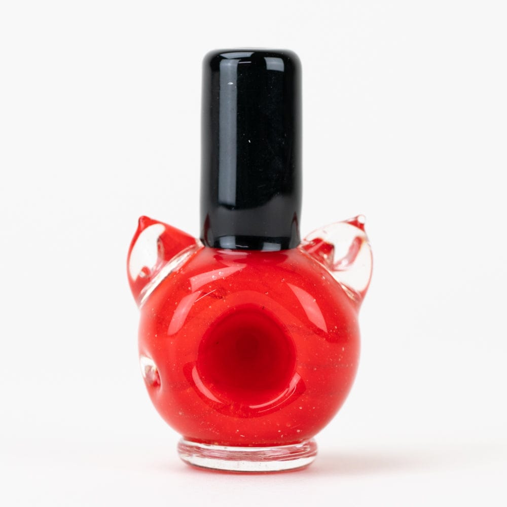 A front view of the SakiBomb Kitty Red Nail Polish Dry Pipe, showing its rounded, red glass body.