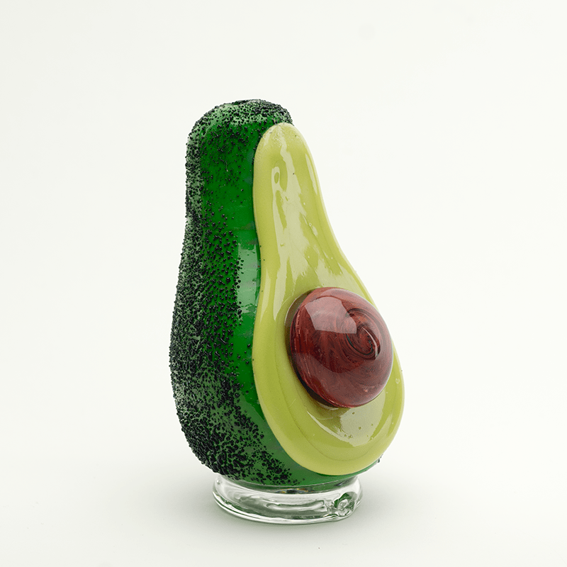 Front view of the Avocadope PuffCo Peak & Peak Pro Glass Attachment, resembling a green avocado with a rounded top.