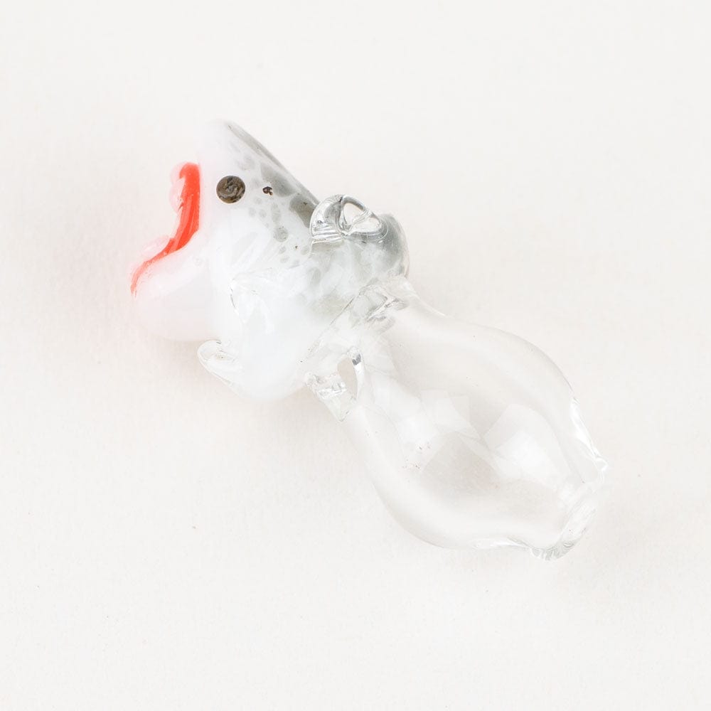 A high-angle view of the clear glass Jawsome PuffCo Peak Pro Glass Ball Cap, showcasing its rounded shape and smooth surface.