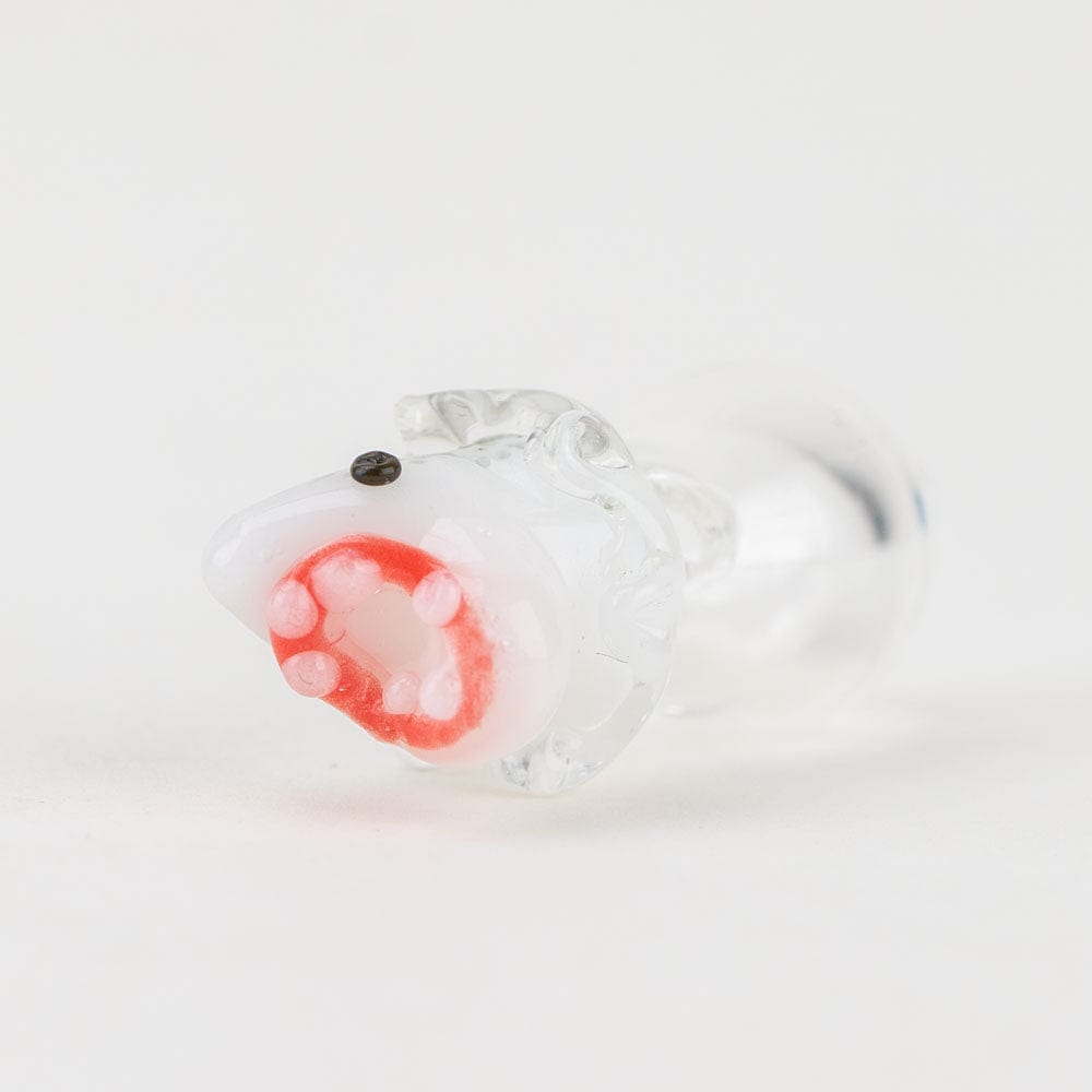 A close-up, angled view of the Jawsome PuffCo Peak Pro Glass Ball Cap, showcasing its smooth, spherical design.