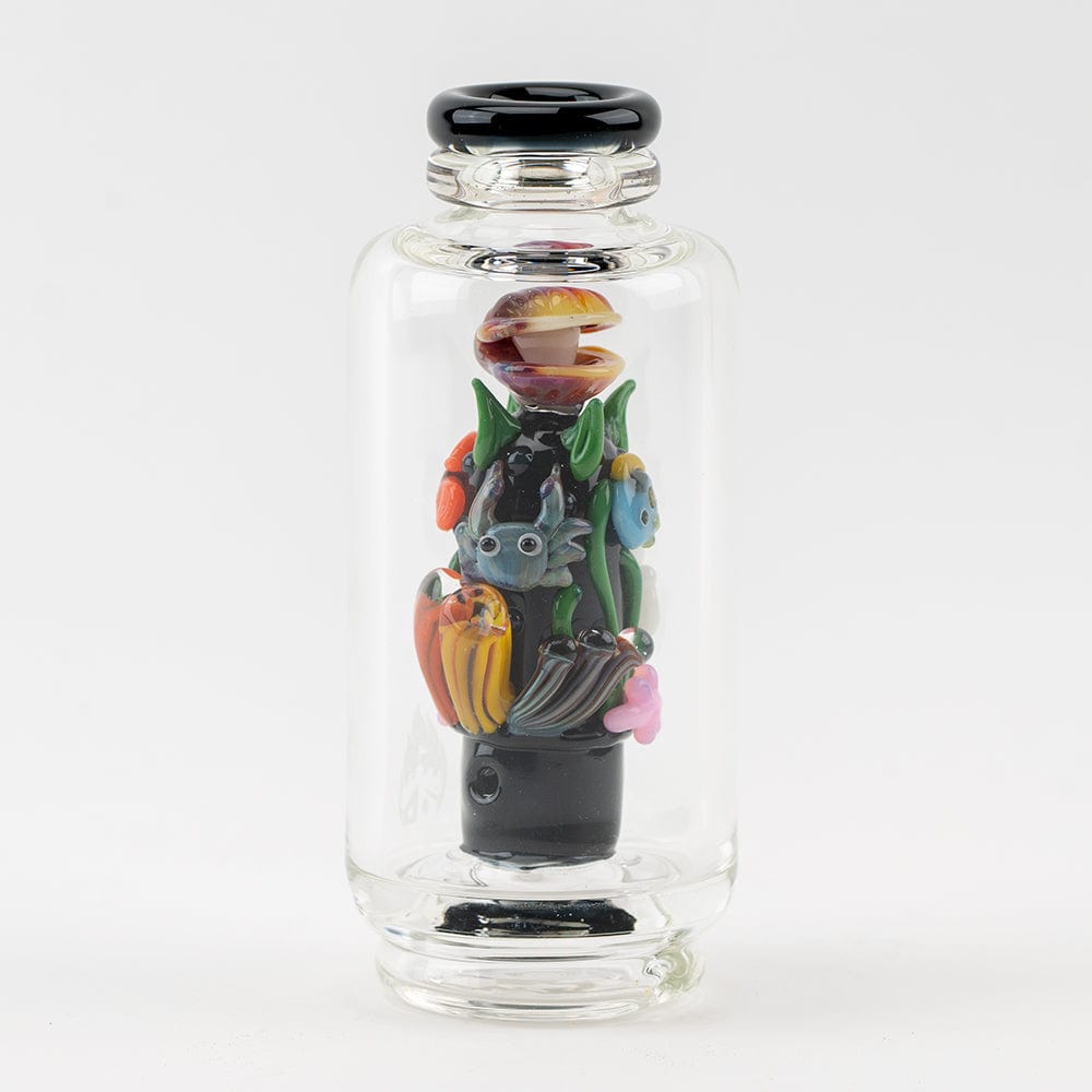 A front view of the “Save the Seas” Puffco Peak & Peak Pro Glass Attachment, featuring colorful marine life sculpted in clear glass.