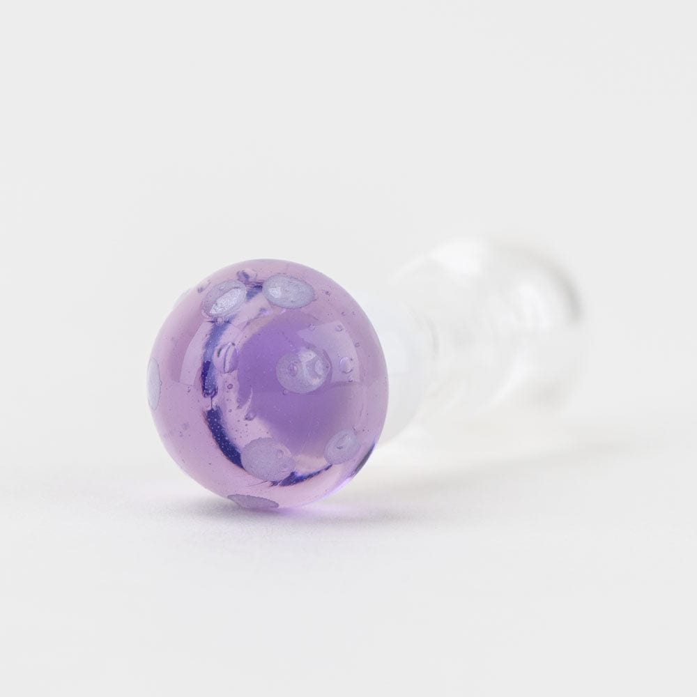 A close-up shows the Sriusly Shrooms PuffCo Peak Pro Glass Ball Cap, reflecting light on its rounded surface.