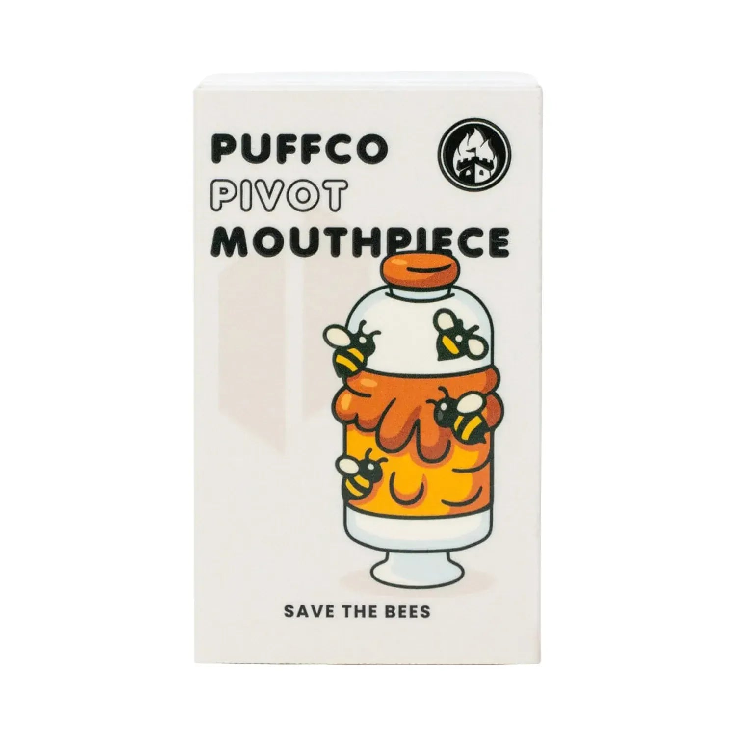 Top-centered product box art showing an illustrated jar with dripping honey and bees, labeled Empire Glassworks Puffco Pivot Glass Mouthpiece - Save the Bees.