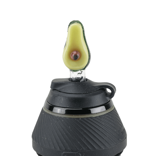 A close-up shot of the Avocadope PuffCo Proxy Glass Ball Cap, showcasing its smooth, rounded design against a neutral backdrop.