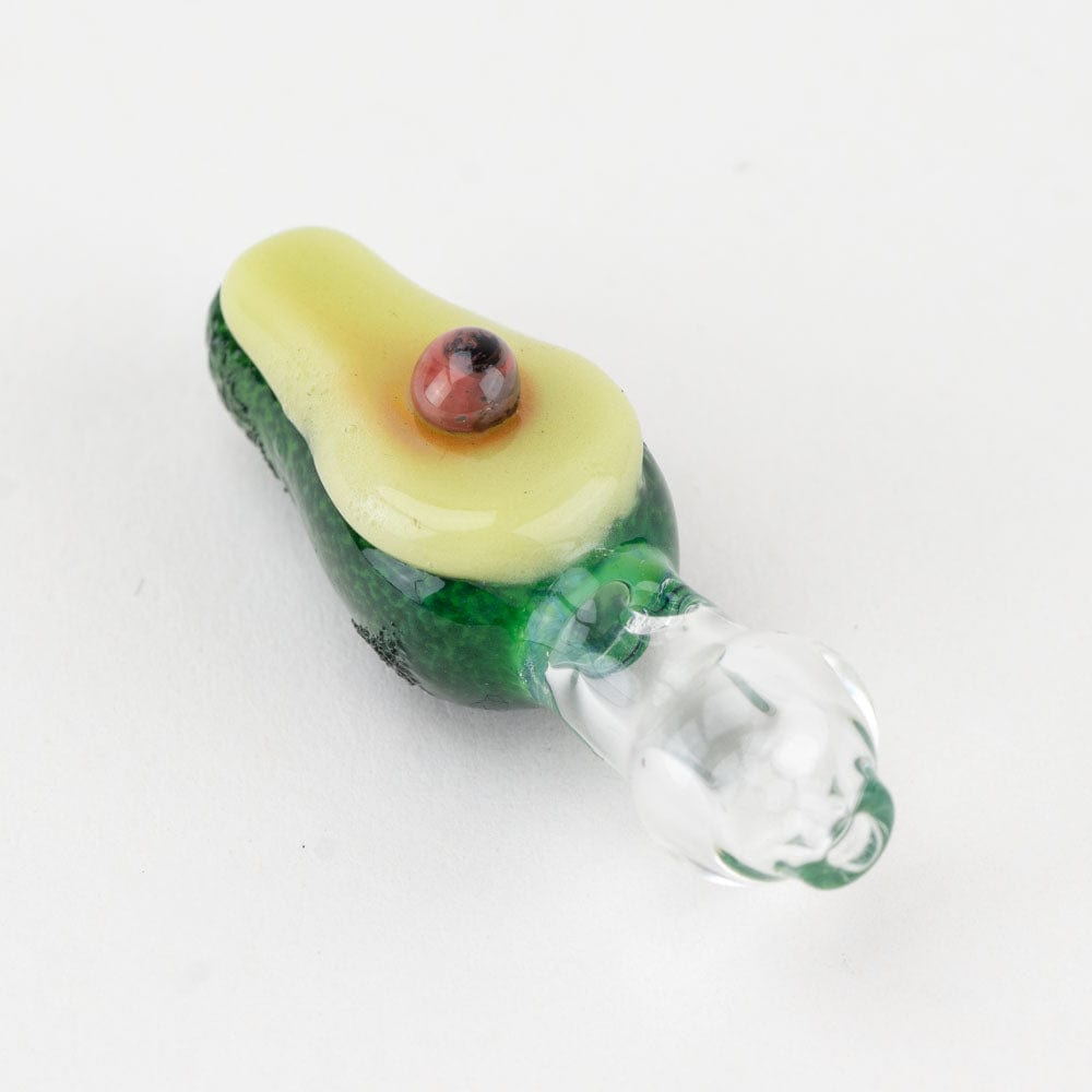 A close-up shows the Avocadope PuffCo Proxy Glass Ball Cap, with a green and cream color scheme.