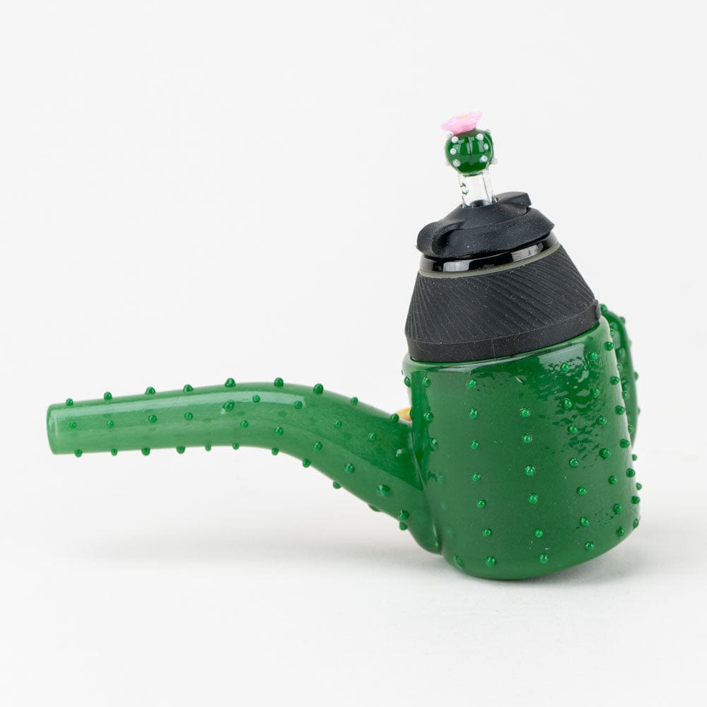 A close-up, angled view of the Cactus PuffCo Proxy Glass Attachment Set, showing a textured green glass piece.