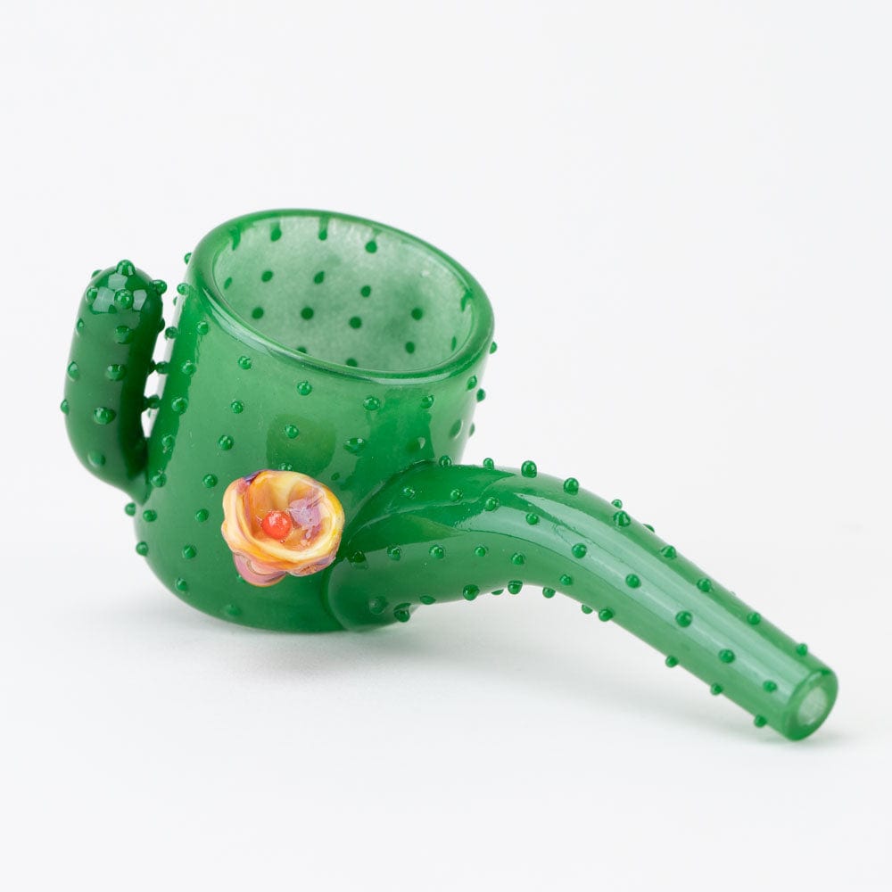 A close-up, angled view of the Cactus PuffCo Proxy Glass Attachment Set, featuring a green, textured glass design.
