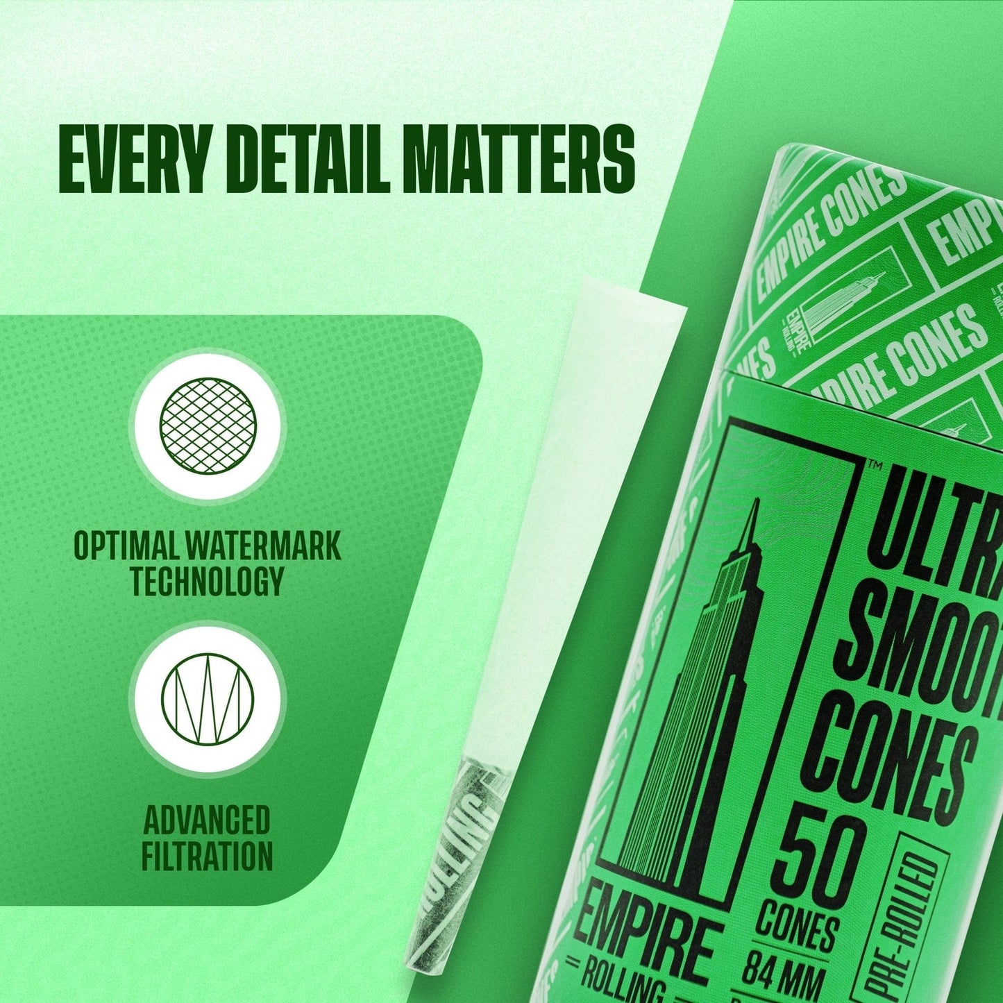 Empire Rolling Papers Rolling Papers Ultra Smooth Green Cones 50 Count