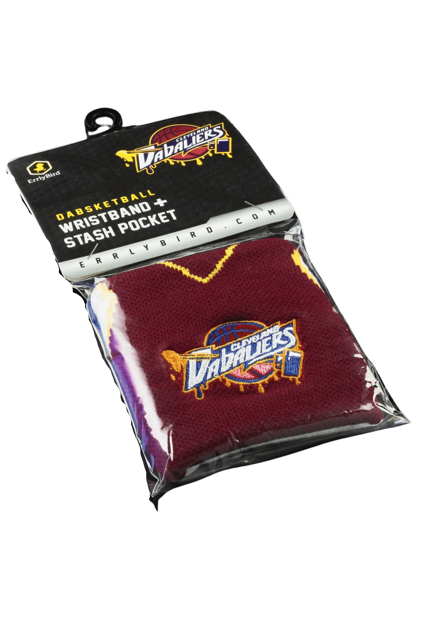 Front view of the ErrllyBird Stash Pocket Wristband, a black wrist accessory with a small logo detail.