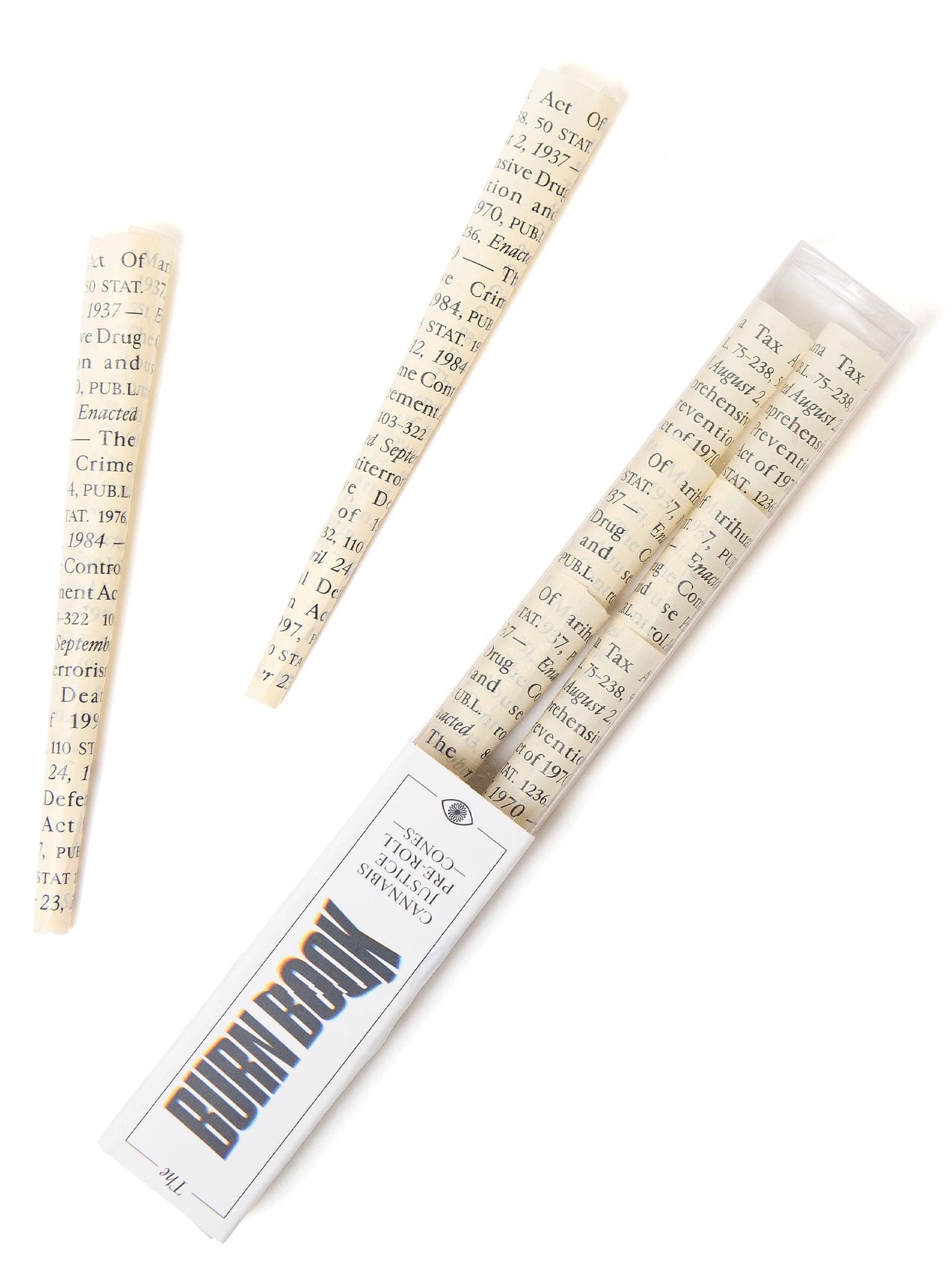 Close-up of the Field Trip x Last Prisoner Project Burn Book Pre-Roll Cones packaging with handwritten text on a dark background.