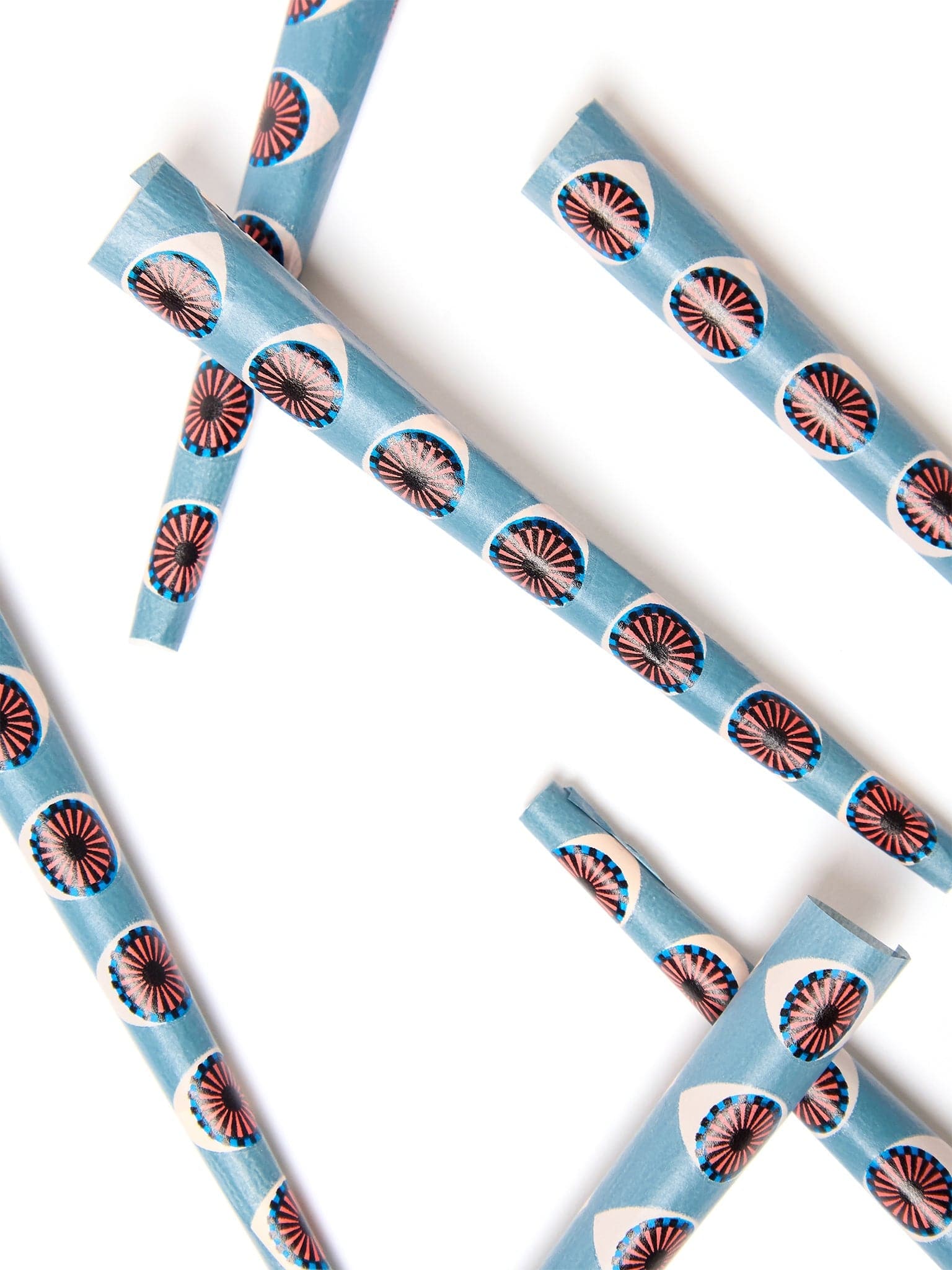 Overhead view of Third Eye Pre-Roll Cones, showing a stack of patterned paper cones against a plain white background.