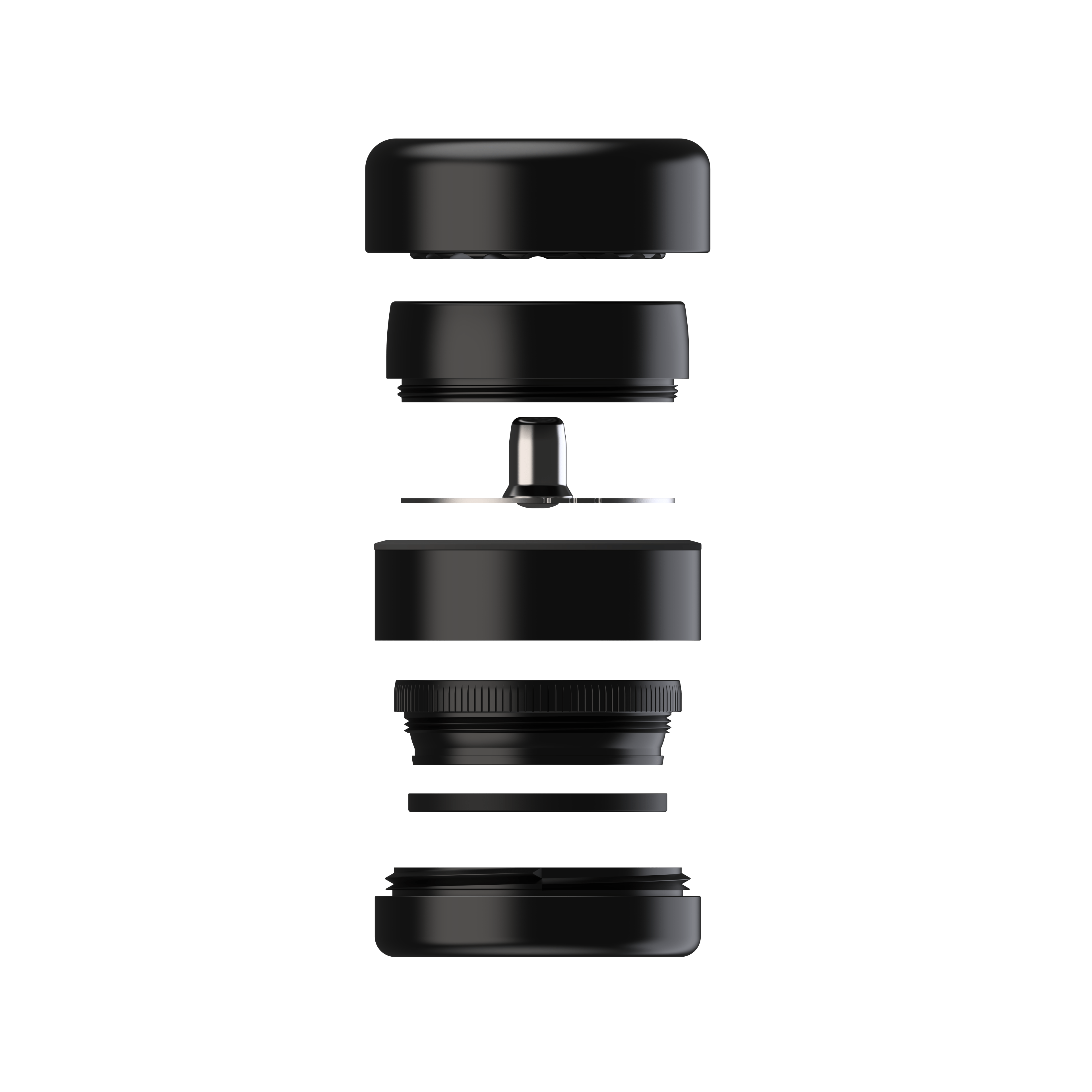 A detailed, angled view of the Next-Gen Premium 2.5" Aluminum Series in black, showcasing its layered, cylindrical components.