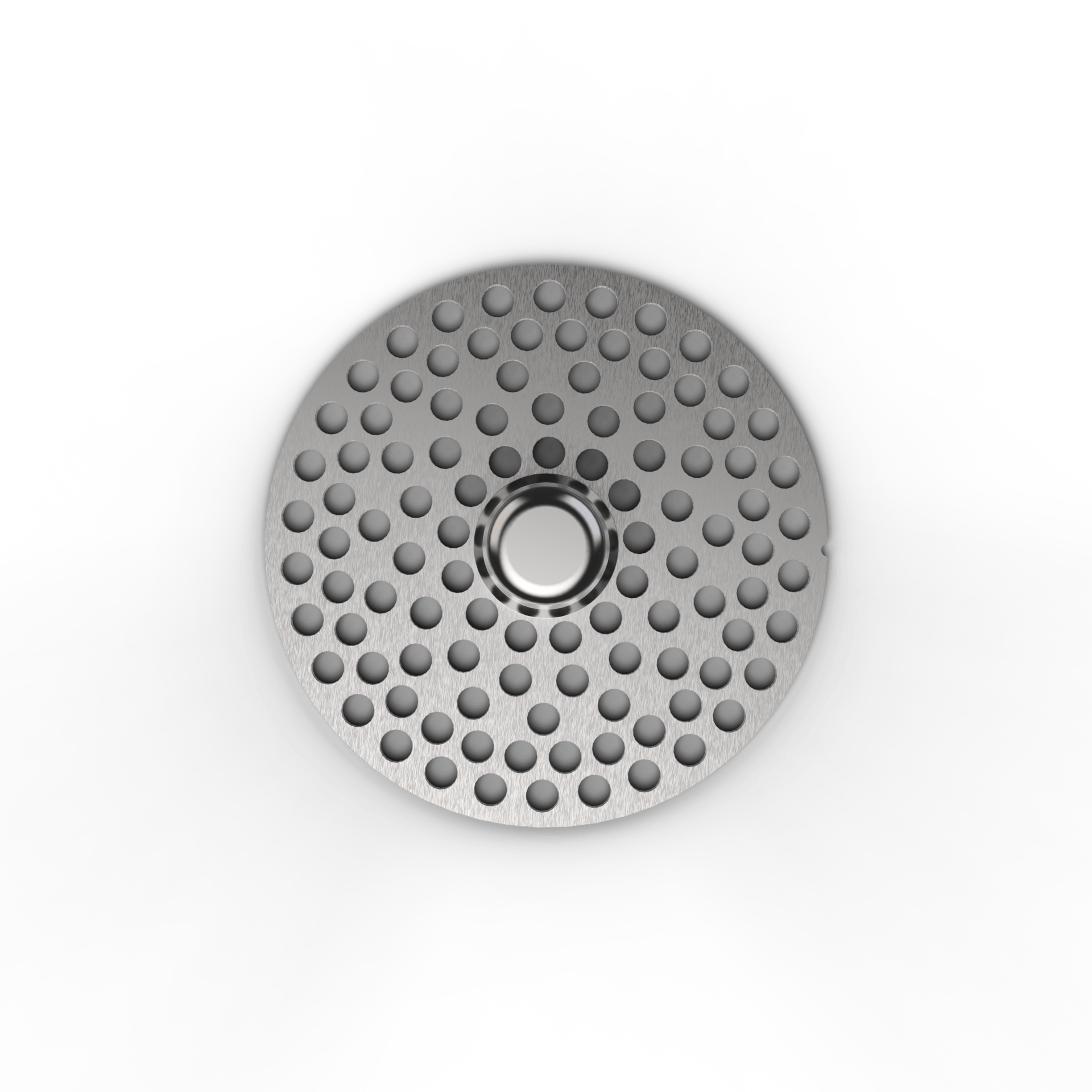 A top-down view of the “Next Gen Premium 2.0” Mill Plates, featuring a circular pattern of small, raised dots on a flat surface.