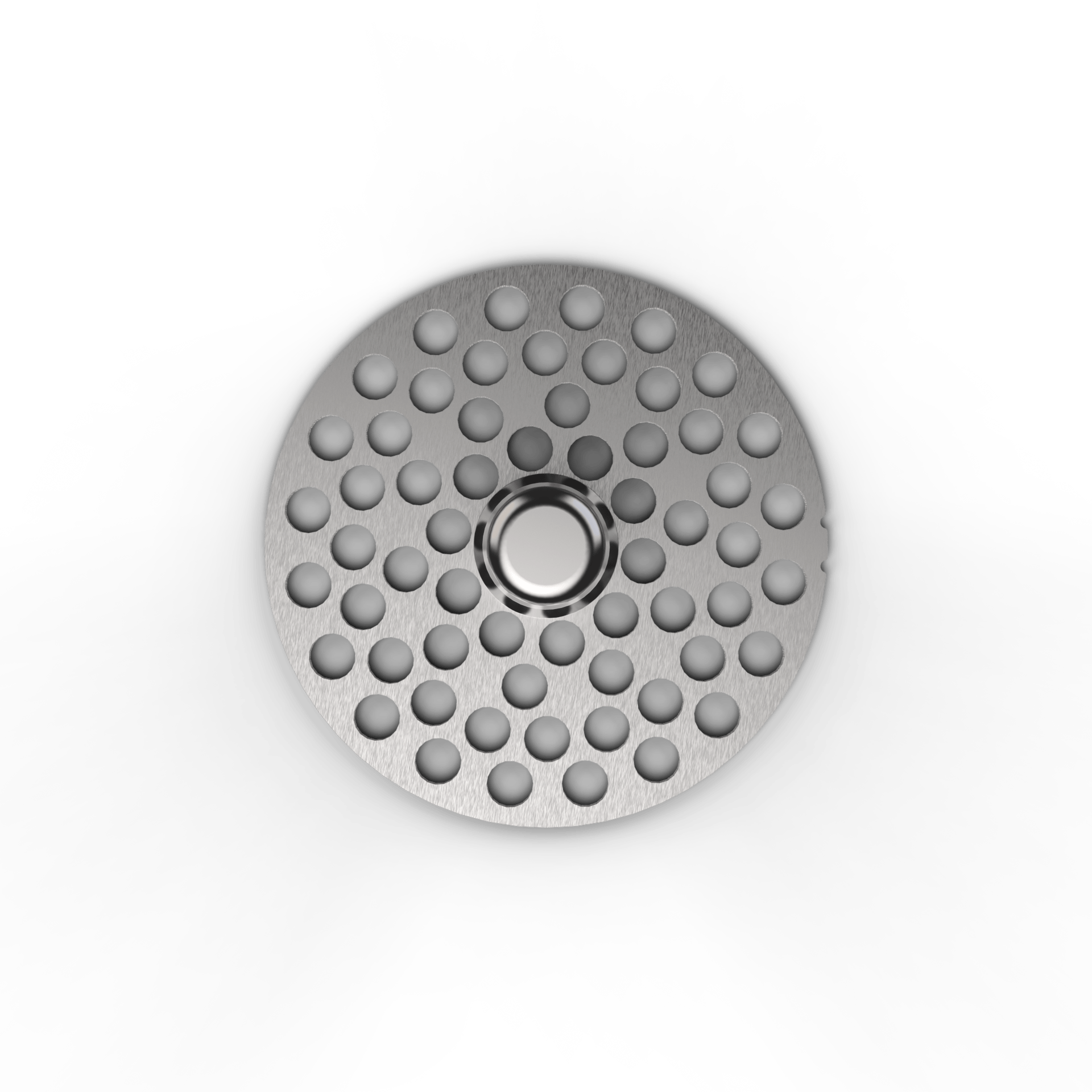 A top-down view of the “Next Gen Premium 2.0” Mill Plates, showcasing a circular arrangement of small, raised dots.