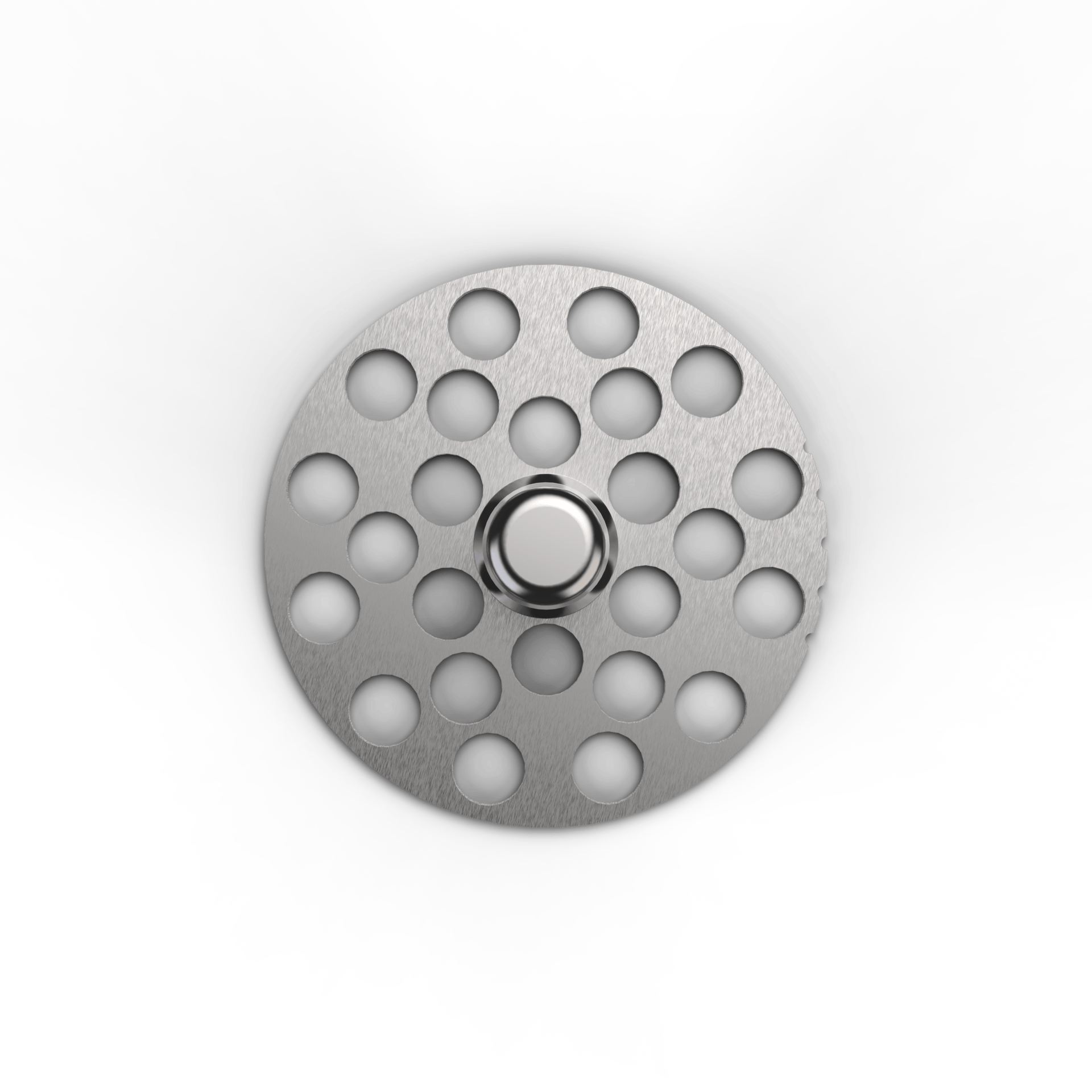 A top-down view of the "Next Gen Premium 2.0" Mill Plates, showcasing a circular arrangement of numerous small holes in a silver-toned plate.