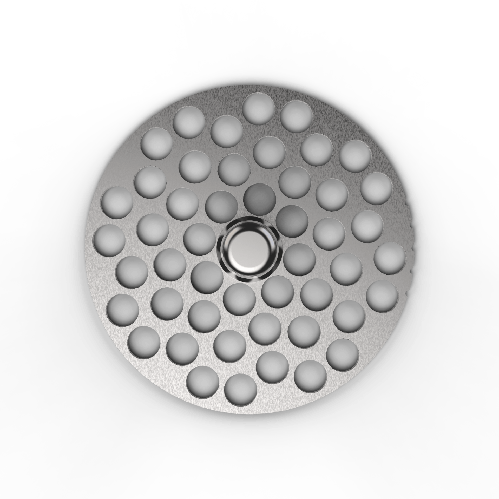 Front view of the Next Gen Premium 2.5" Mill Plates, featuring a circular arrangement of small, raised dots on a silver-toned surface.