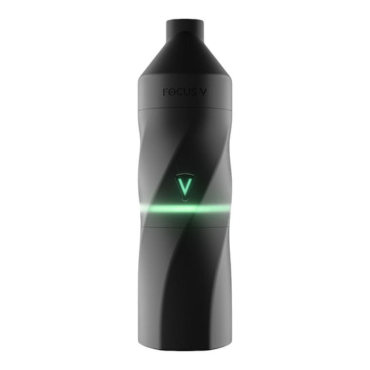 Front view of the AERIS Vaporizer, a sleek, black device with a minimalist, cylindrical design against a neutral background.