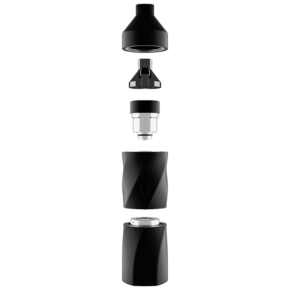 Front view of the AERIS Vaporizer, showcasing its disassembled parts against a plain white background.