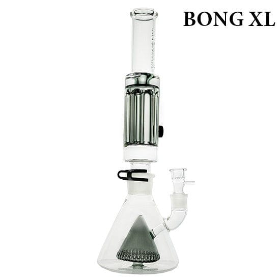 Front view of the Freeze Pipe XL Bong, a clear glass pipe with a unique ribbed design and ice catch.