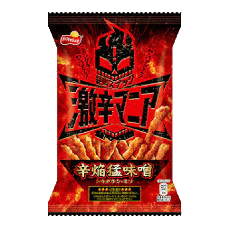 Front view of the Frito Lay Snack - Spicy Mania Spicy Miso bag against a dark background, showcasing its vibrant packaging.