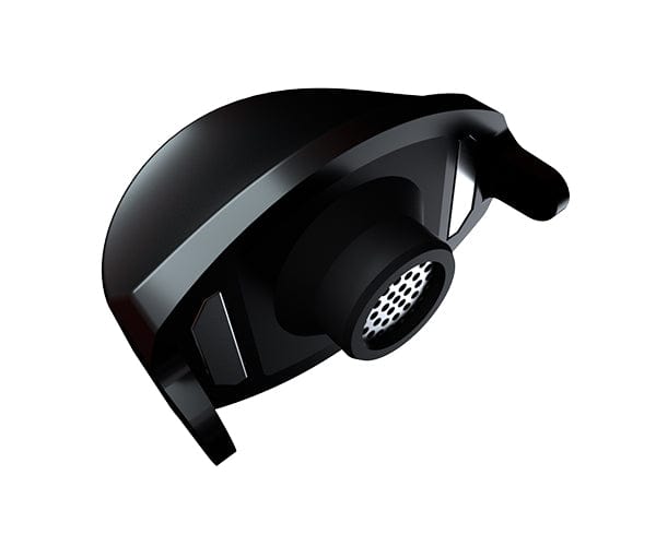 A close-up angled view of the G Pen Dash mouthpiece, showcasing its sleek, black design and smooth curves.