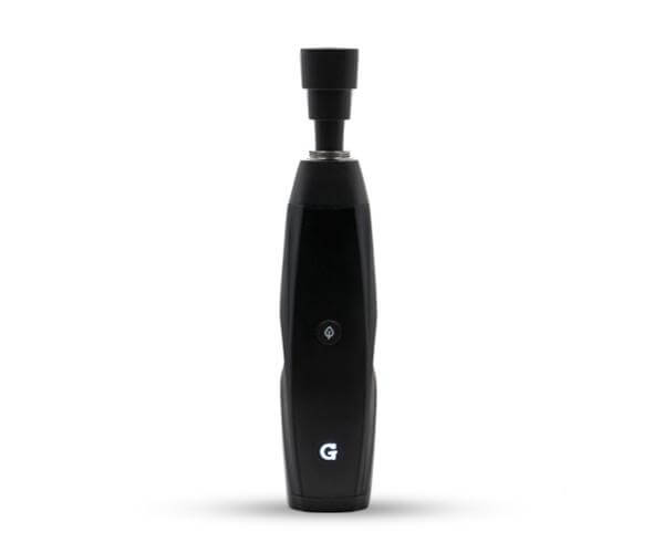 A studio shot of the G Pen Elite Water ‘Peace’ Adapter, showcasing its black, cylindrical shape against a plain white backdrop.