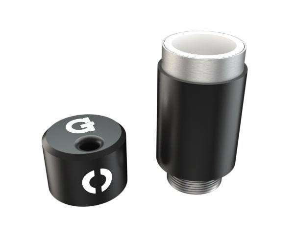 Close-up of the G Pen Connect Tank, showing its cylindrical shape and metallic threading against a plain white background.