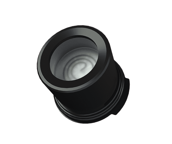 A close-up, angled view of the G Pen Roam Quartz Tank, showing its clear glass construction and rounded shape.