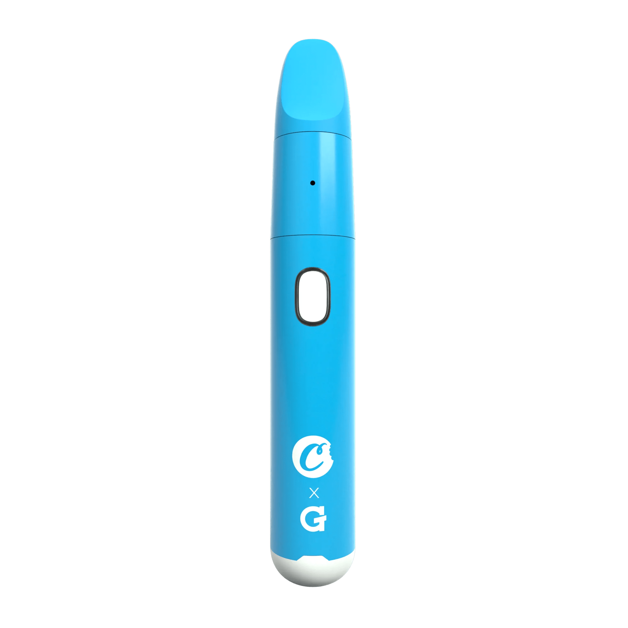 Front view of the Cookies x G Pen Micro Plus Concentrate Vaporizer, a sleek, silver device against a plain white background.