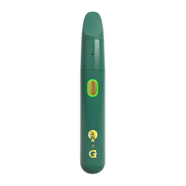 Front view of the Cookies x G Pen Micro Plus Concentrate Vaporizer, a sleek, metallic pen-shaped device against a plain white background.