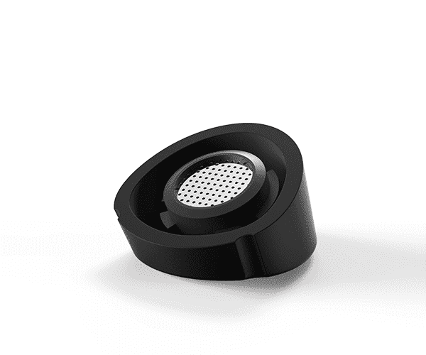 A slightly angled close-up of the G Pen Pro Vaporizer, showcasing its sleek, dark metal casing and circular opening.