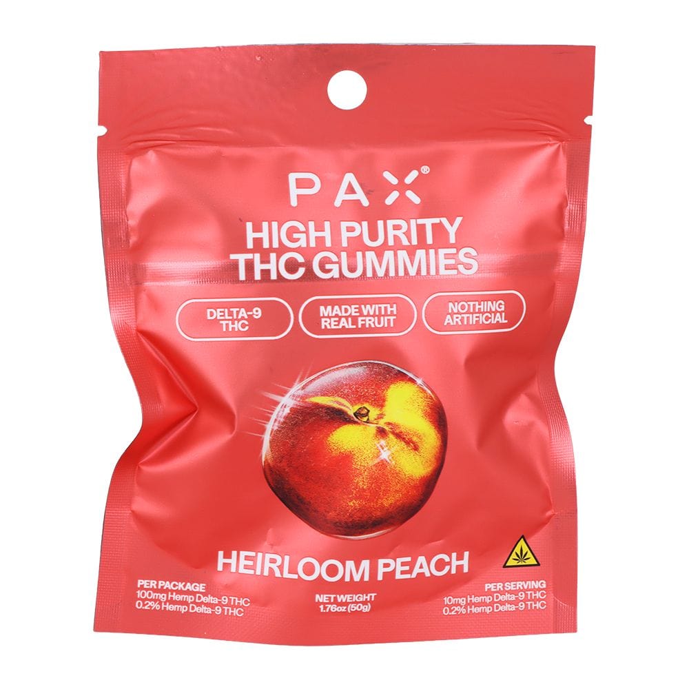 PAX DELTA9 THC Heirloom Peach | Hybrid PAX High Purity D9 THC Gummies | 100mg | 10pc Pack