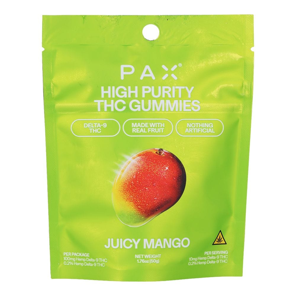 PAX DELTA9 THC Juicy Mango | Indica PAX High Purity D9 THC Gummies | 100mg | 10pc Pack