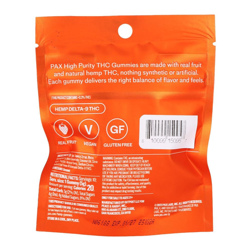 PAX DELTA9 THC PAX High Purity D9 THC Gummies | 100mg | 10pc Pack